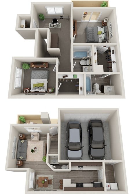 Floor plan for 2 beds, 2.5 baths, 1172 sqft